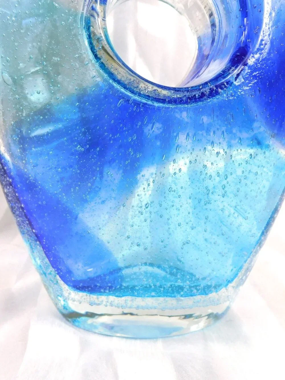 Blue Bullicante Art Glass Vase with Center Hole # 27117